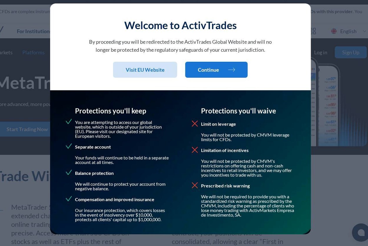 The platform page on the ActivTrades website