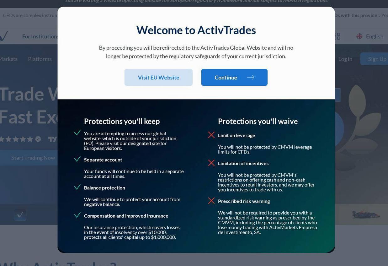 Screenshot of the ActivTrades website