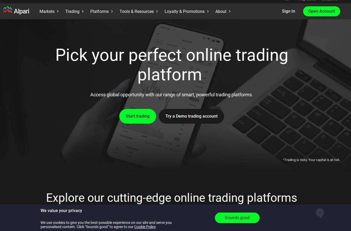 The platform page on the Alpari website