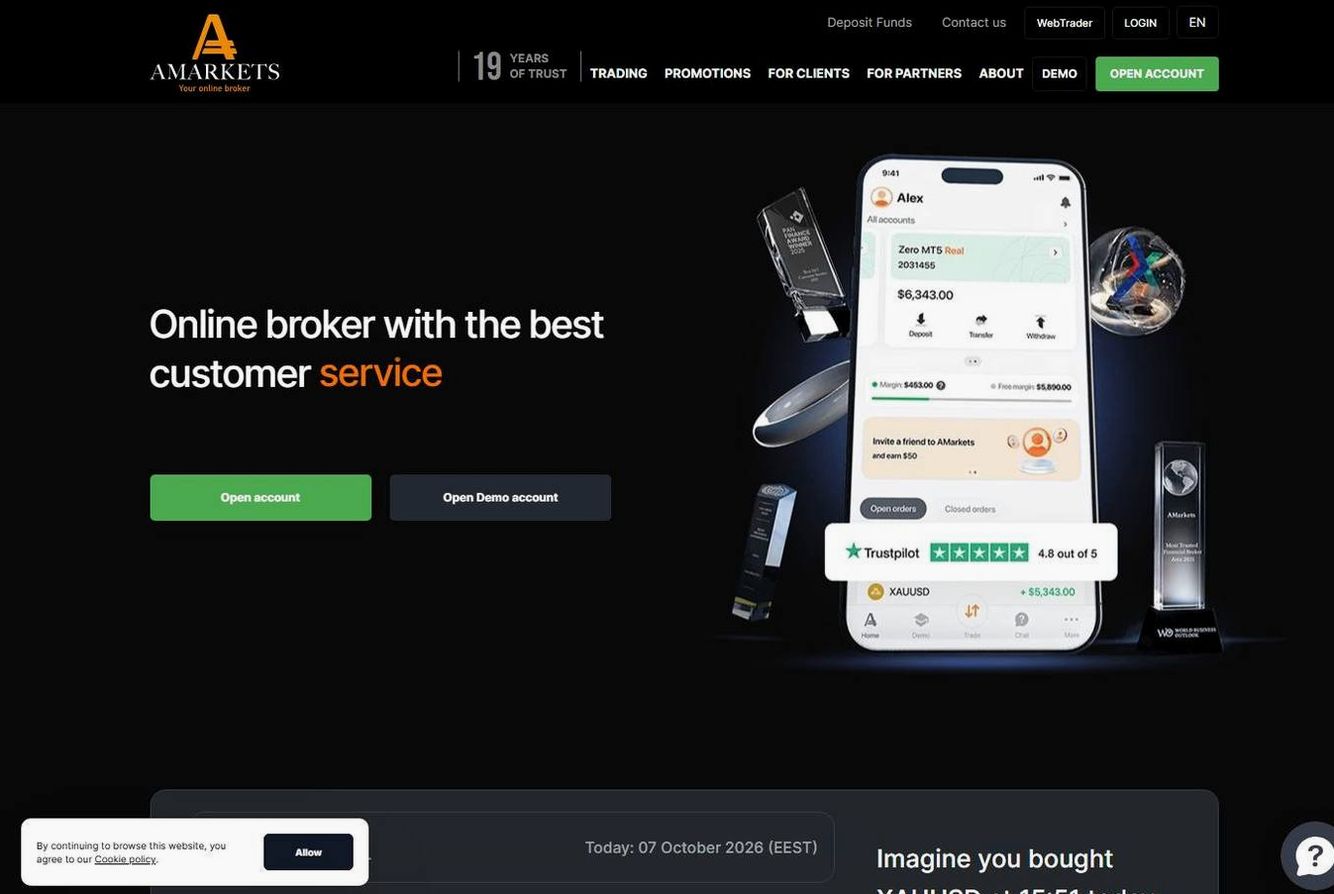 Screenshot of the AMarkets website