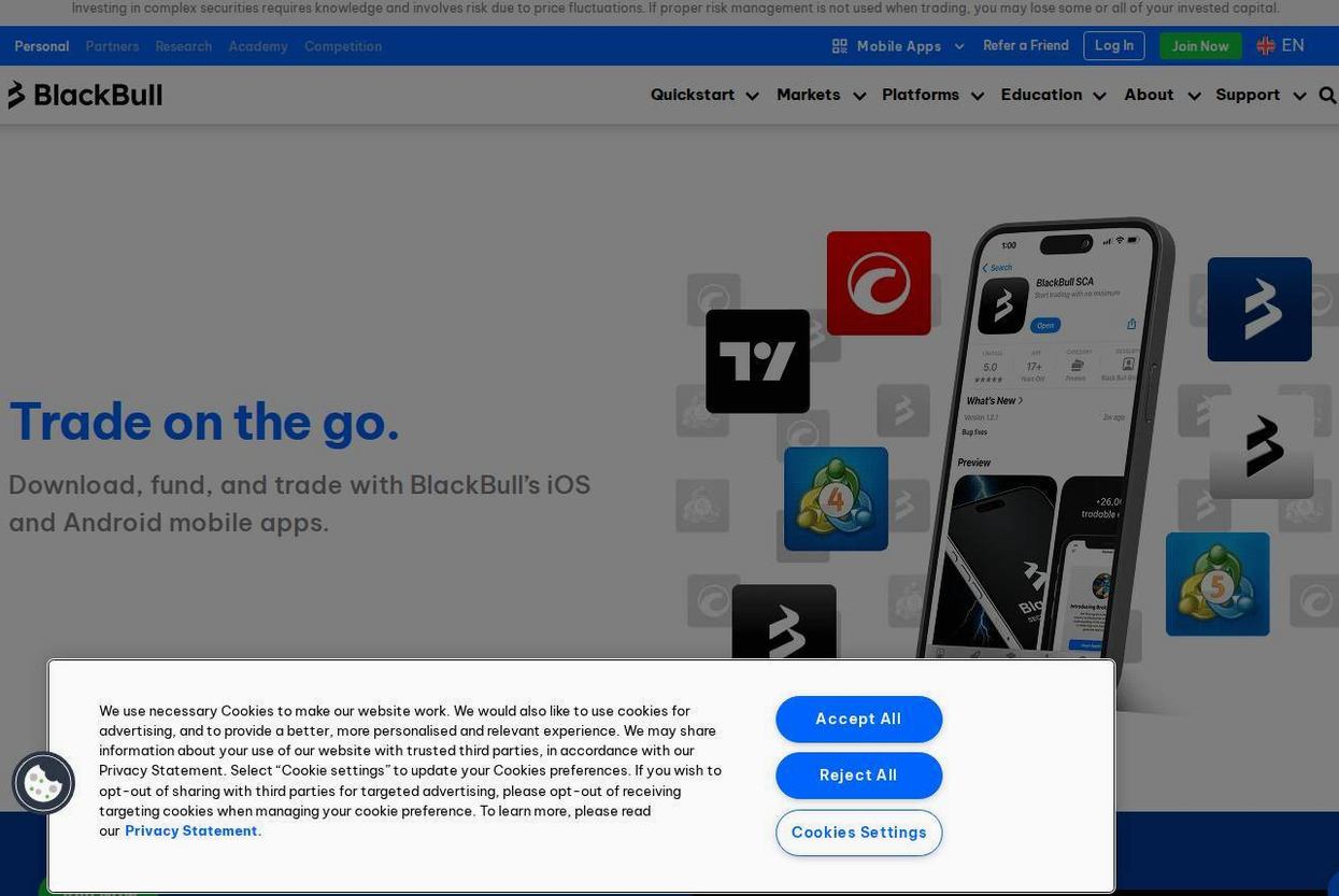 The platform page on the BlackBull Markets website