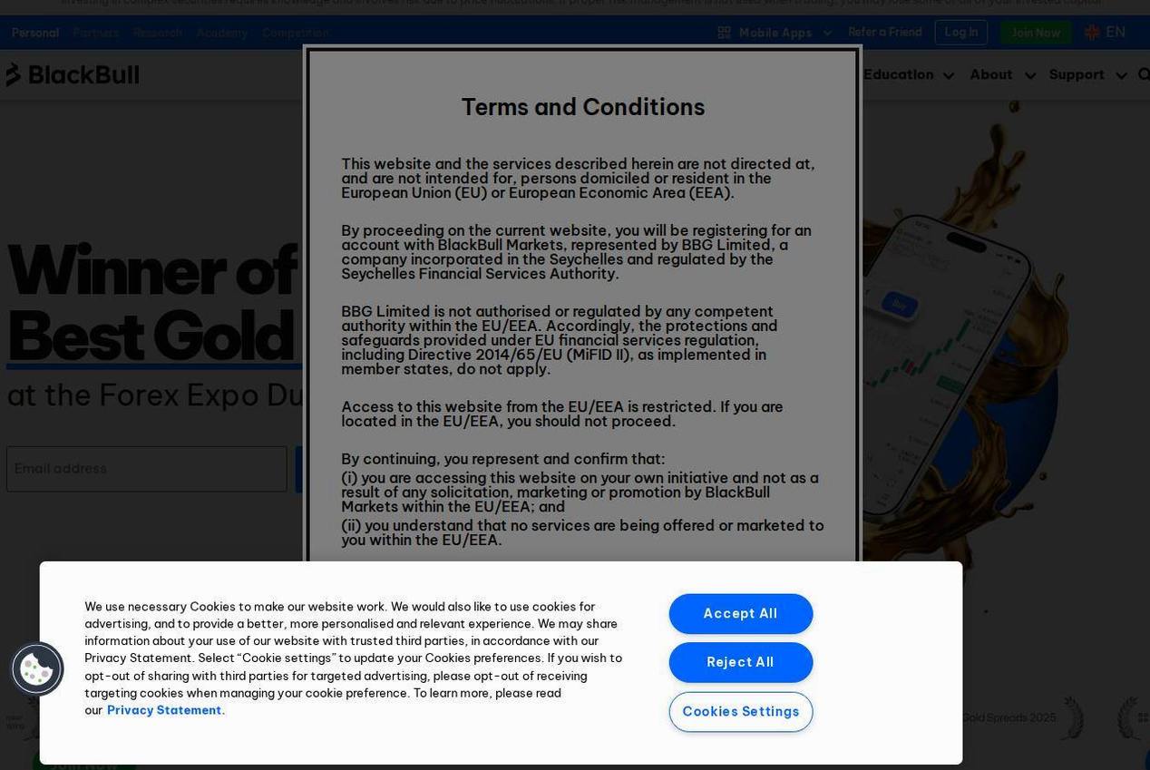 Screenshot of the BlackBull Markets website