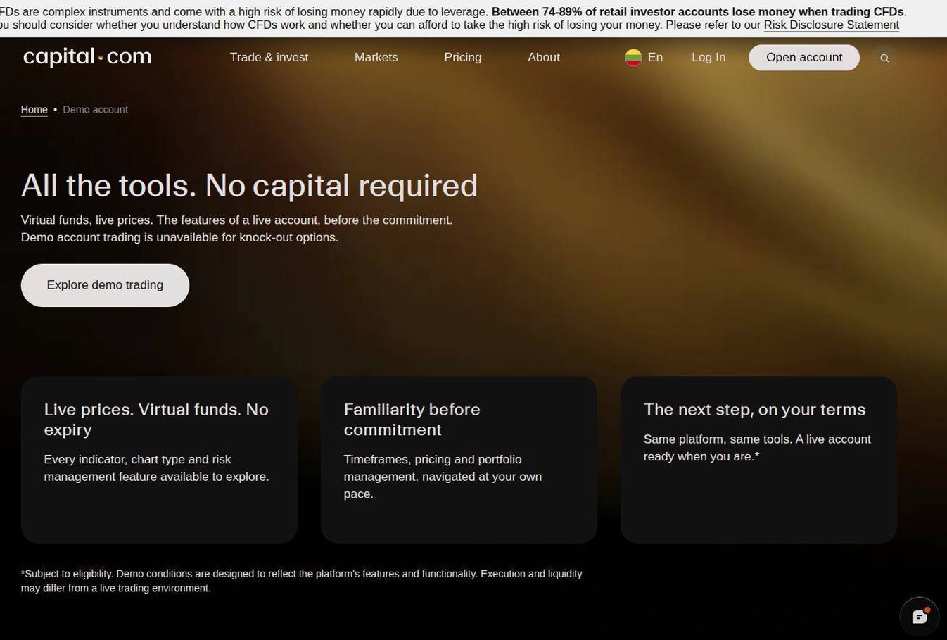 The platform page on the Capital.com website