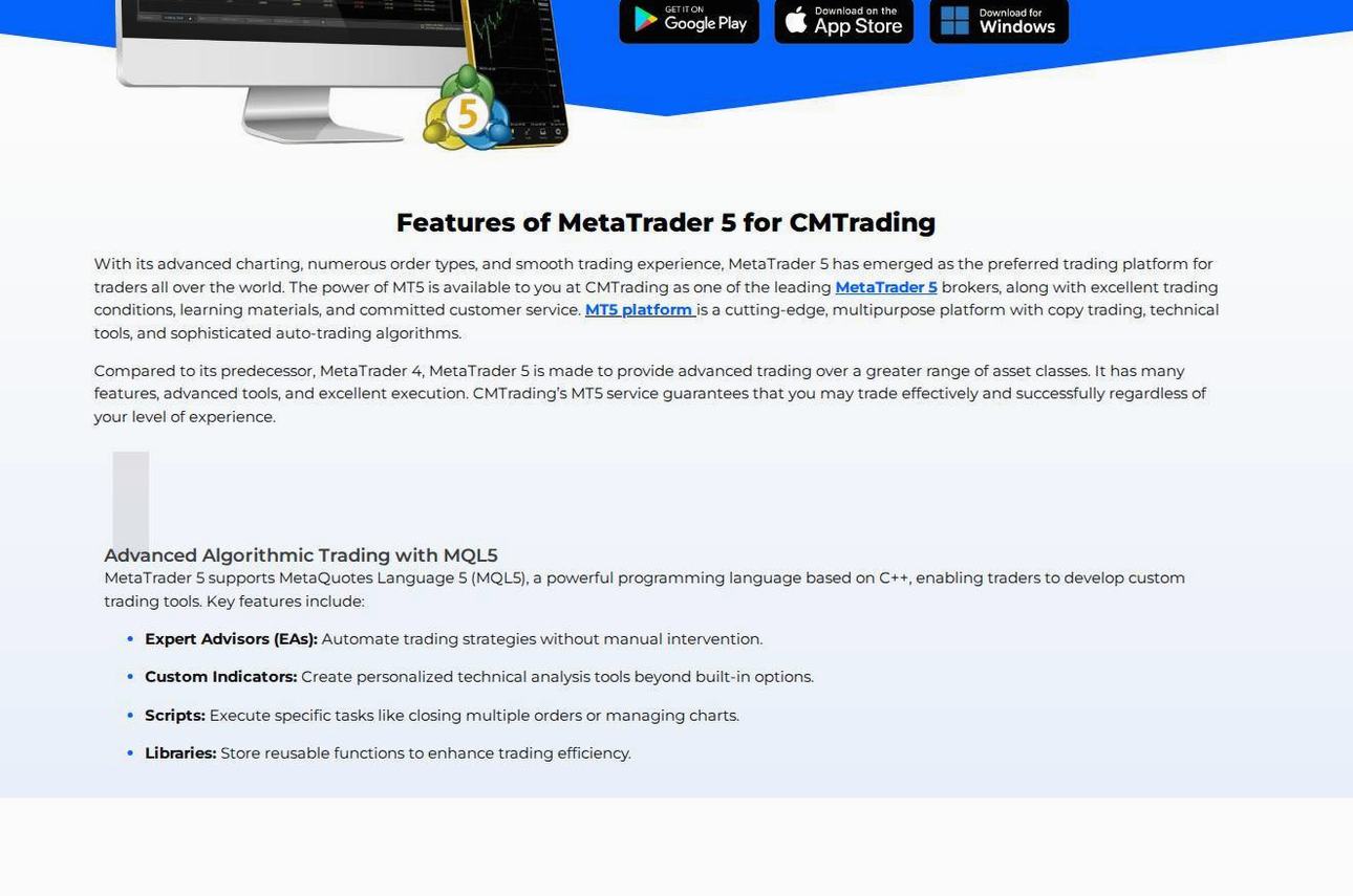 The platform page on the CMTrading website