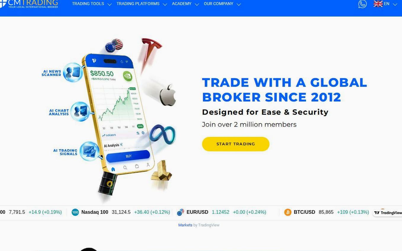 Screenshot of the CMTrading website