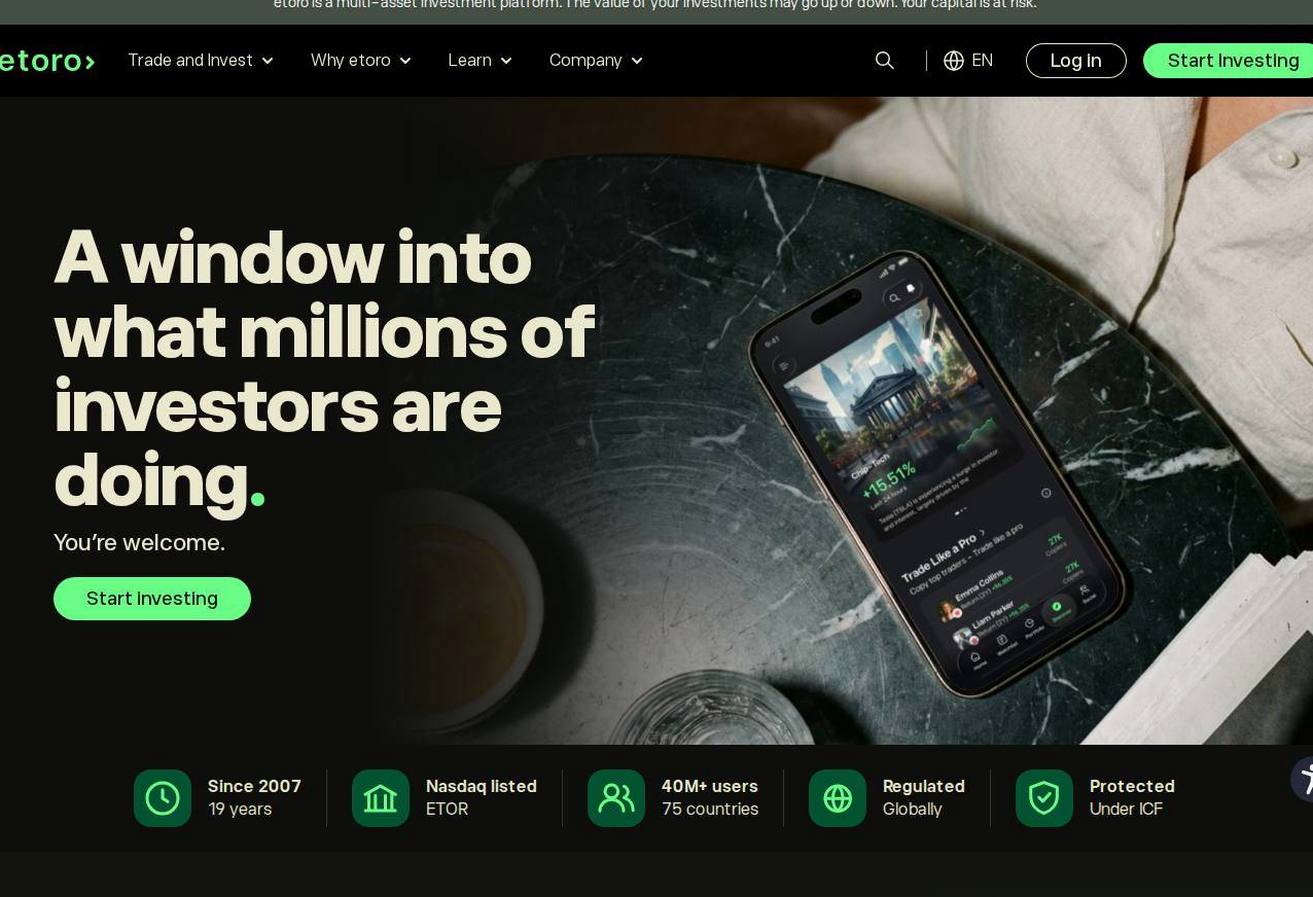 Screenshot of the eToro website