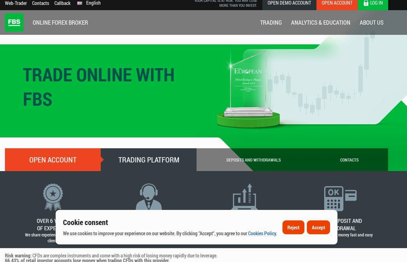 Screenshot of the FBS website