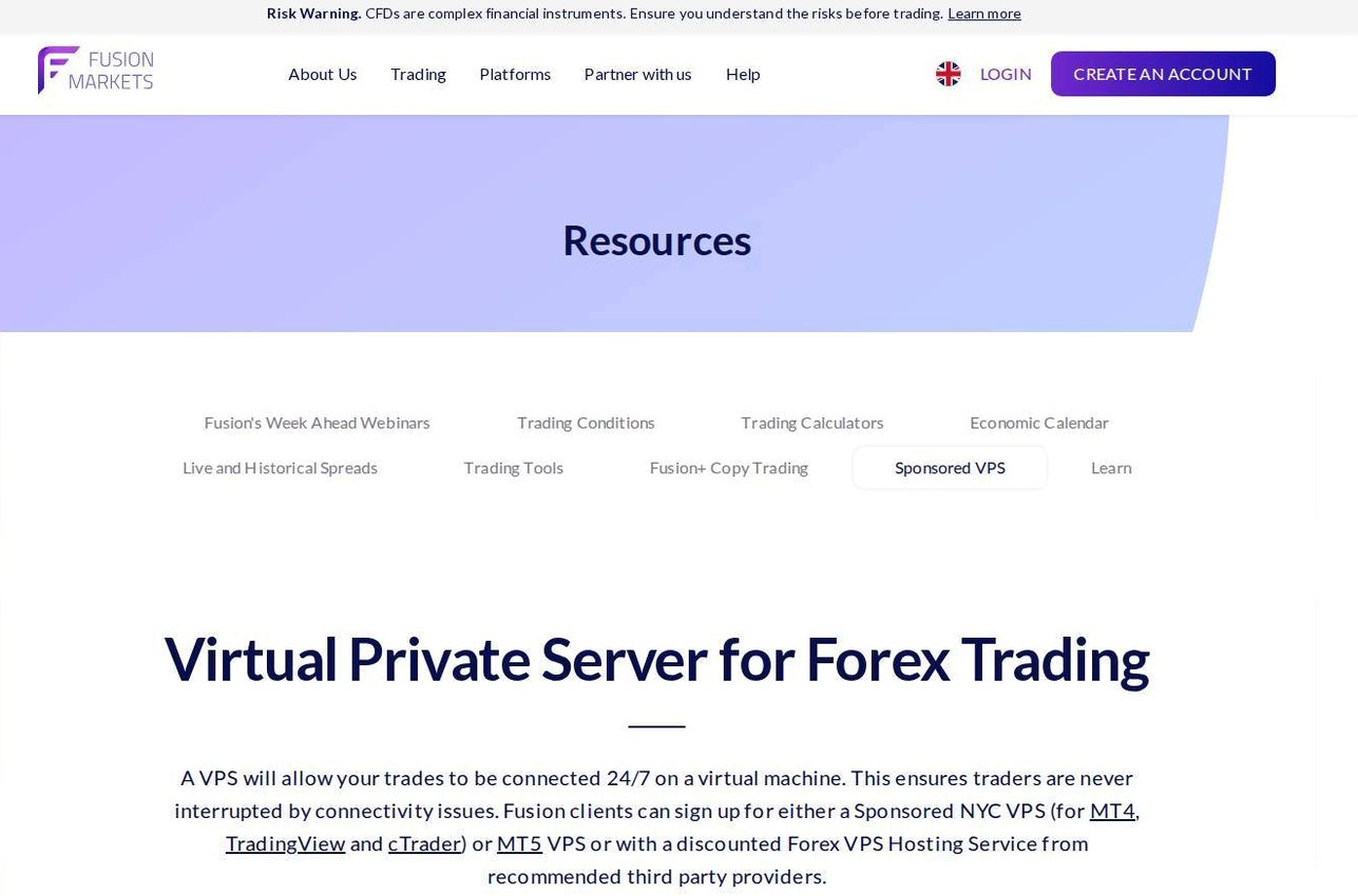 The platform page on the Fusion Markets website
