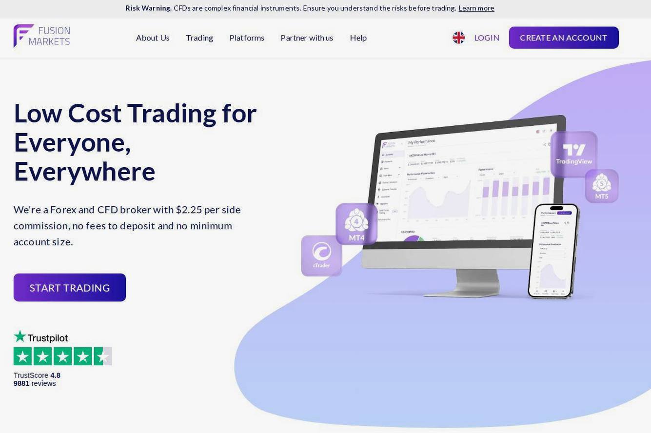 Screenshot of the Fusion Markets website