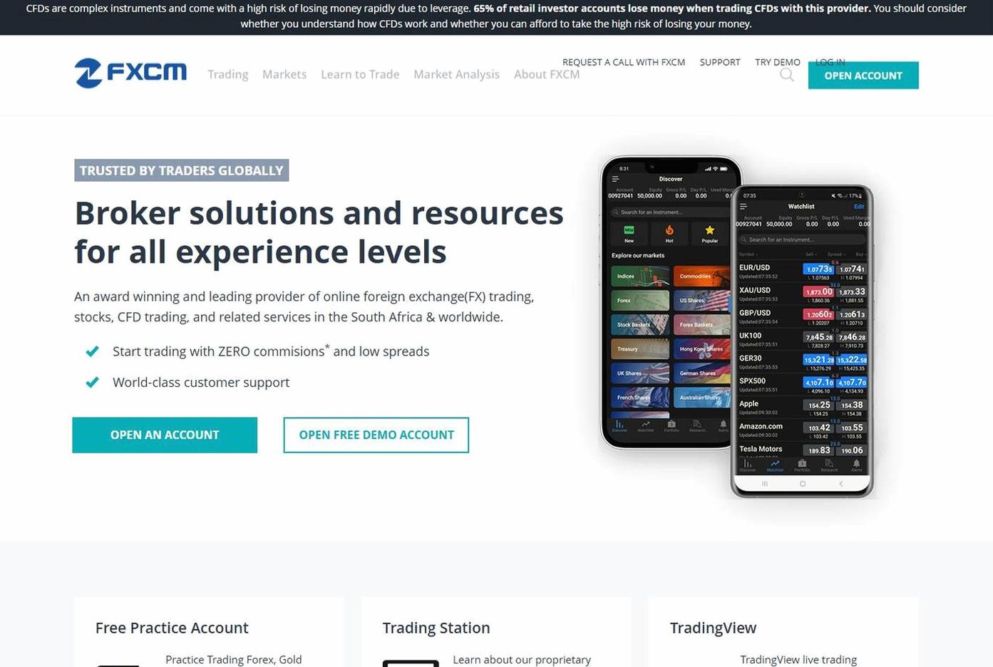 Screenshot of the FXCM website