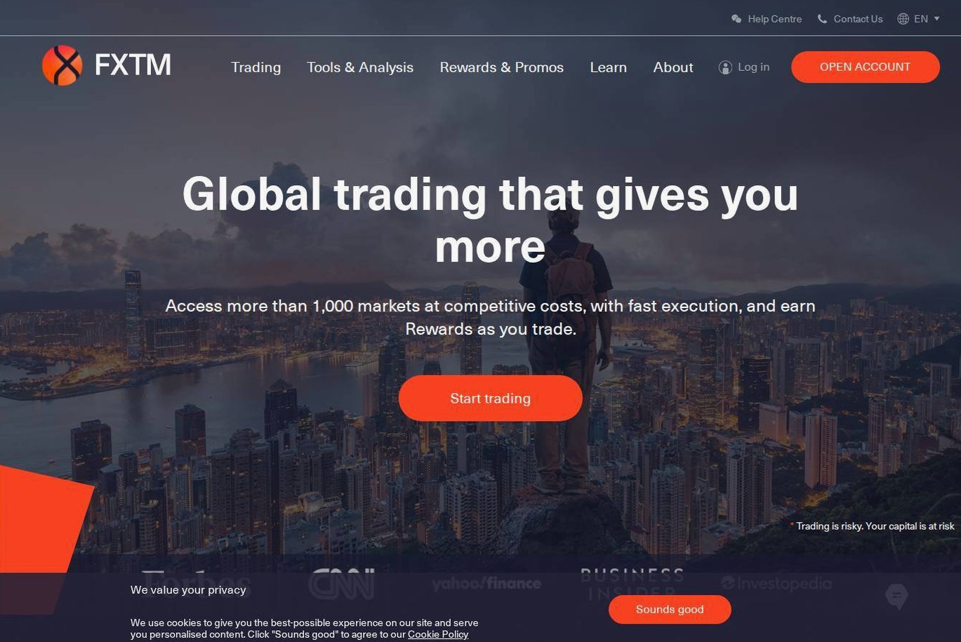 Screenshot of the FXTM website
