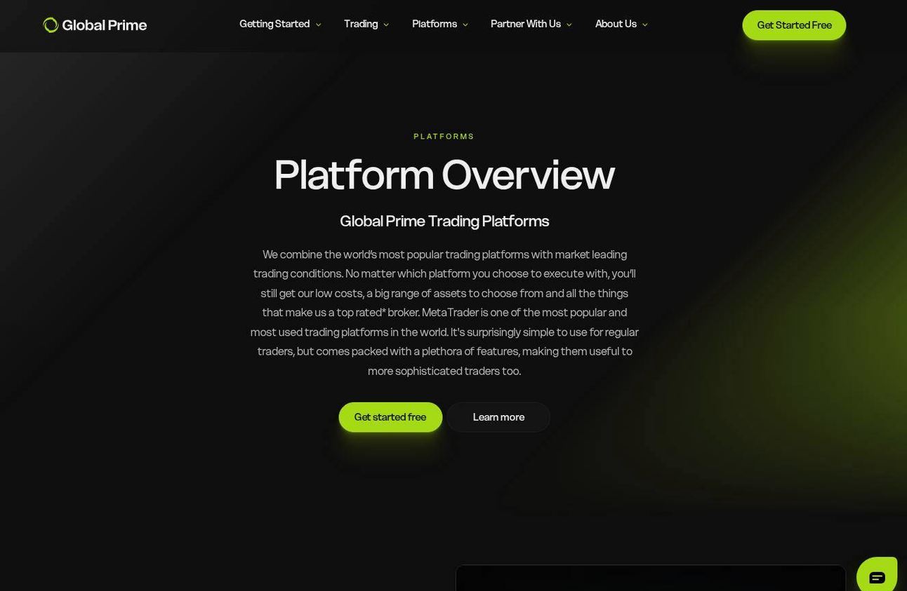 The platform page on the Global Prime website