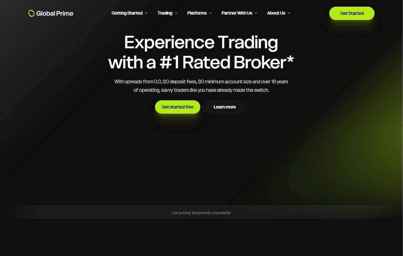 Screenshot of the Global Prime website