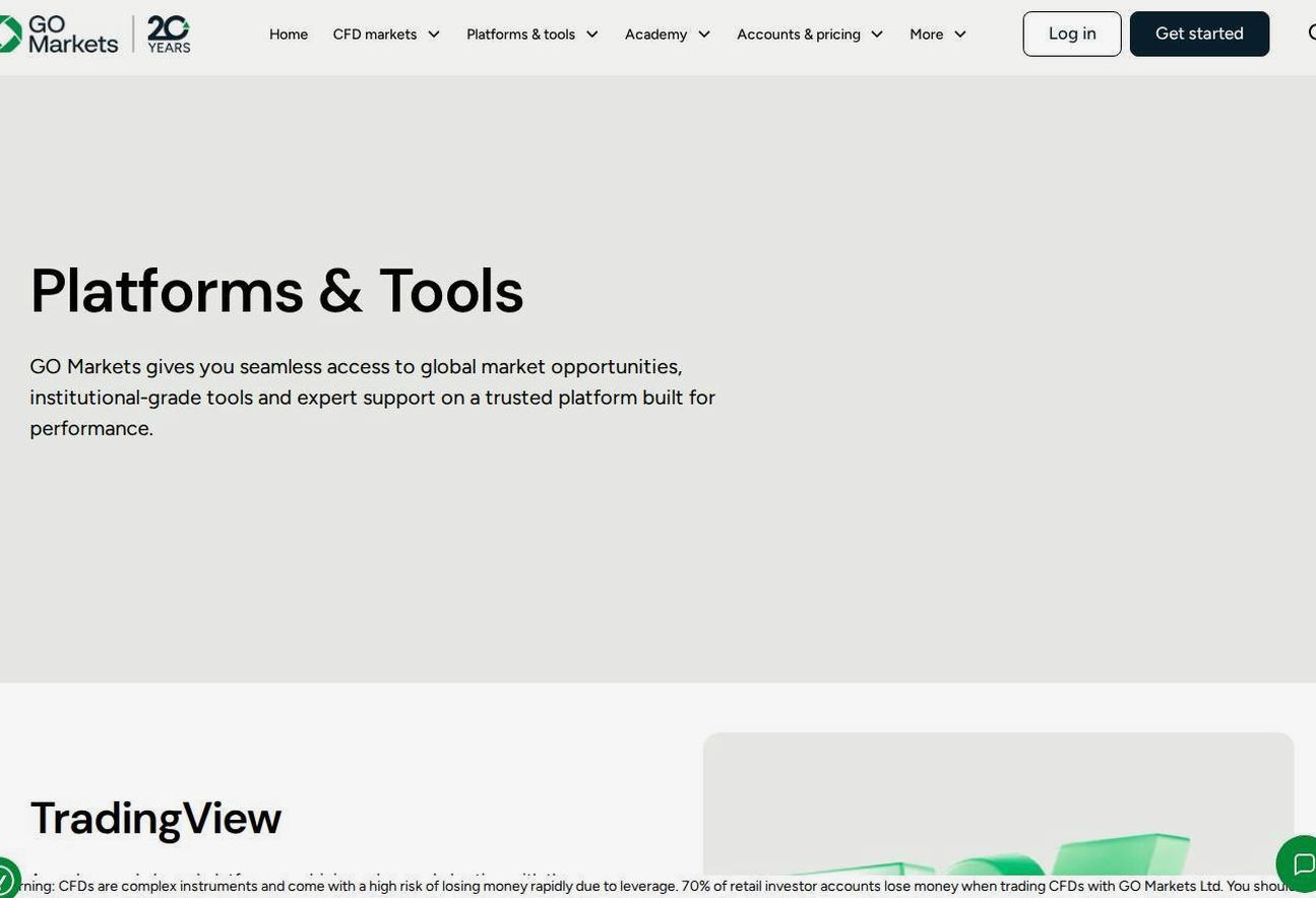 The platform page on the GO Markets website