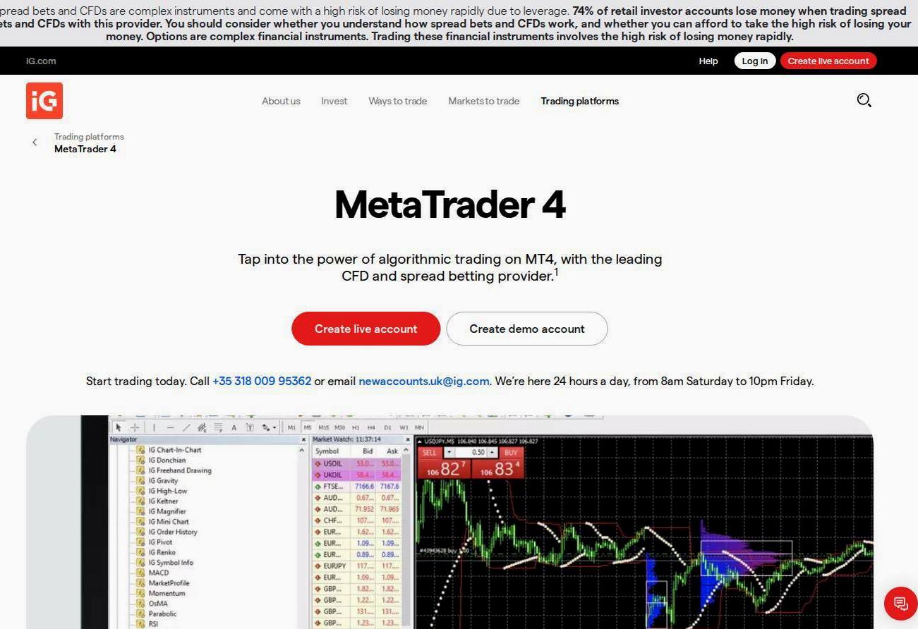 The platform page on the IG Markets website