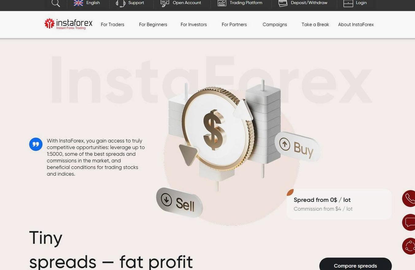 Screenshot of the InstaForex website