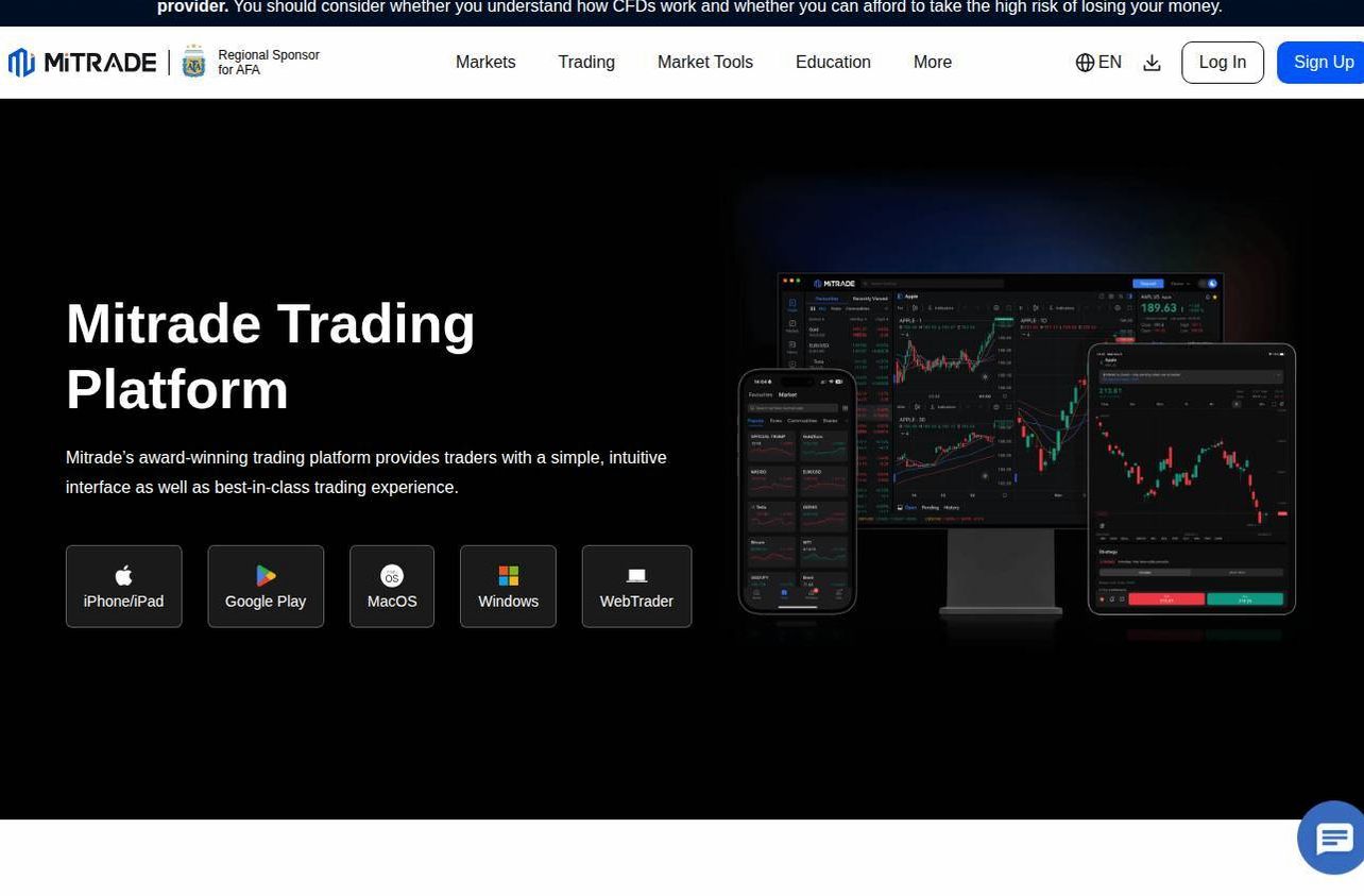 The platform page on the Mitrade website