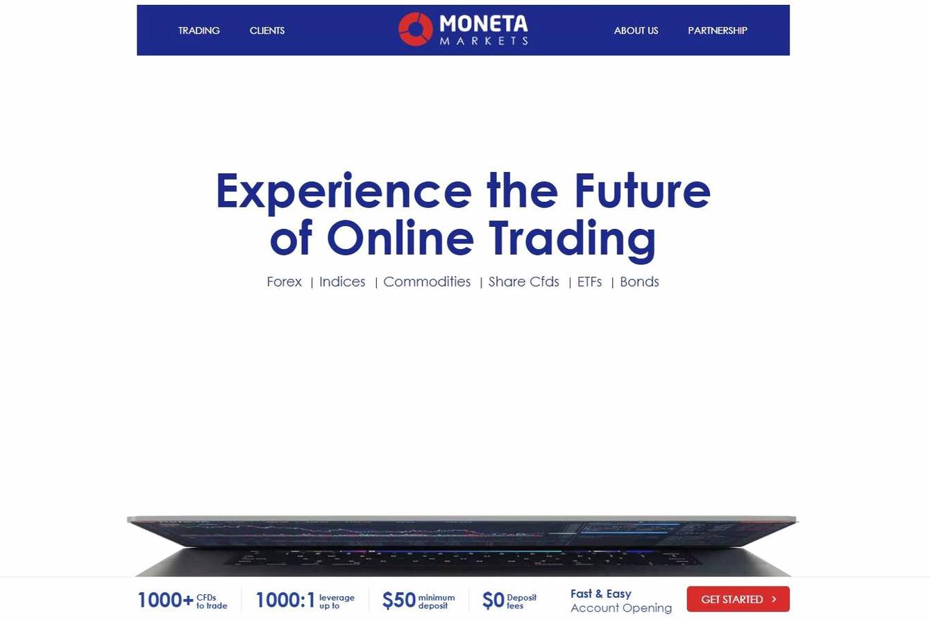 Screenshot of the Moneta Markets website