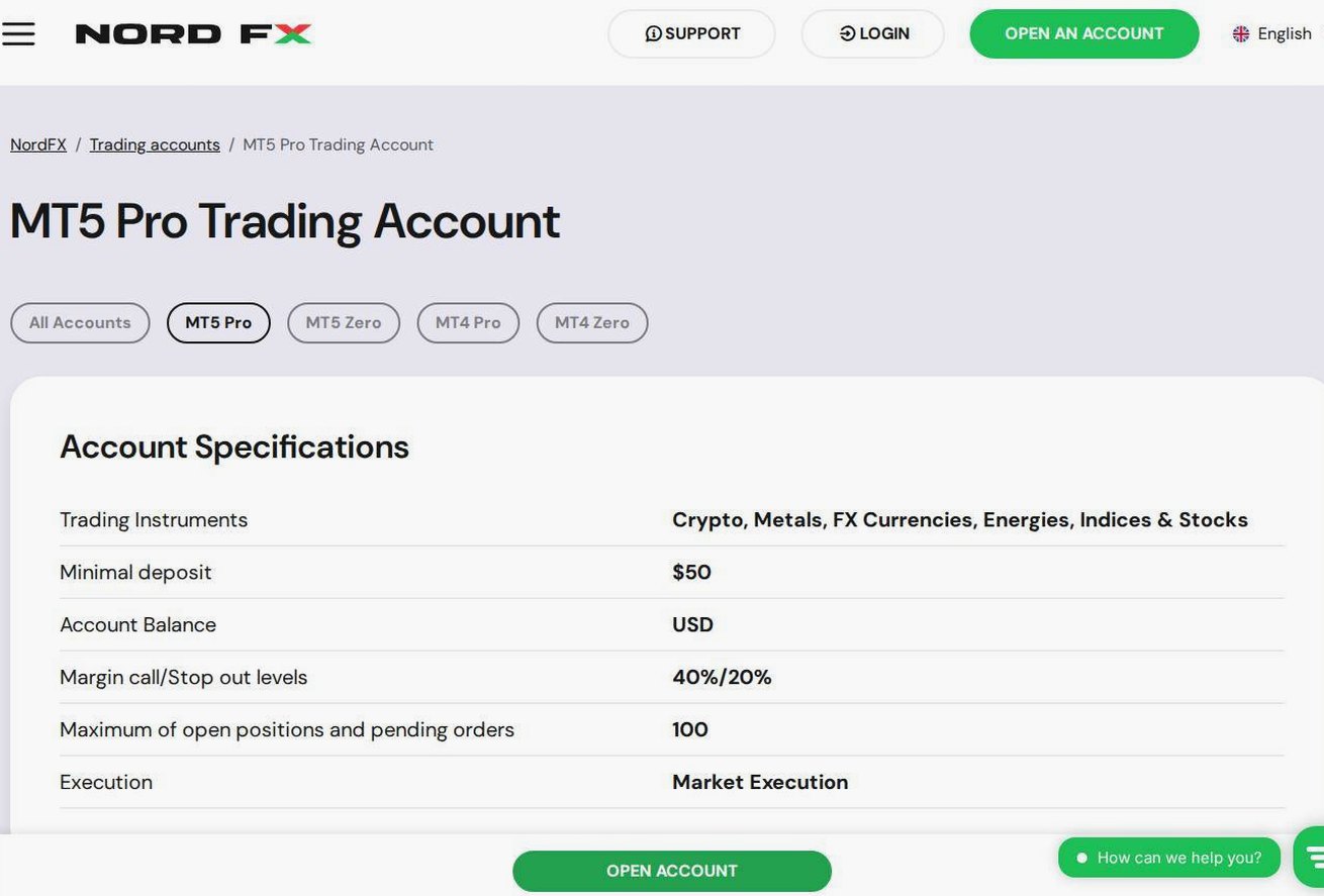 The platform page on the NordFX website