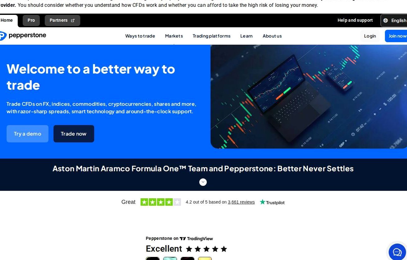 Screenshot of the Pepperstone website