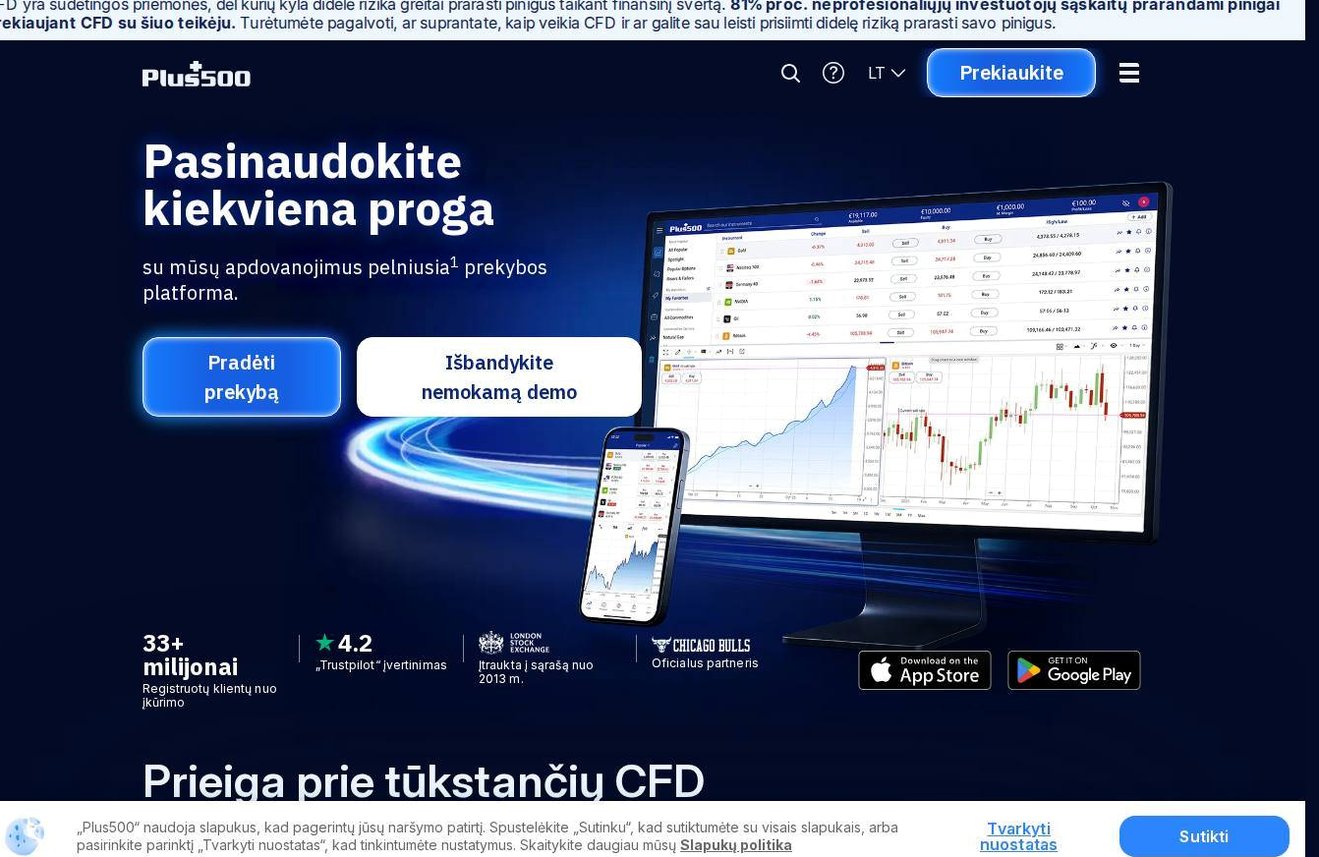 Screenshot of the Plus500 website