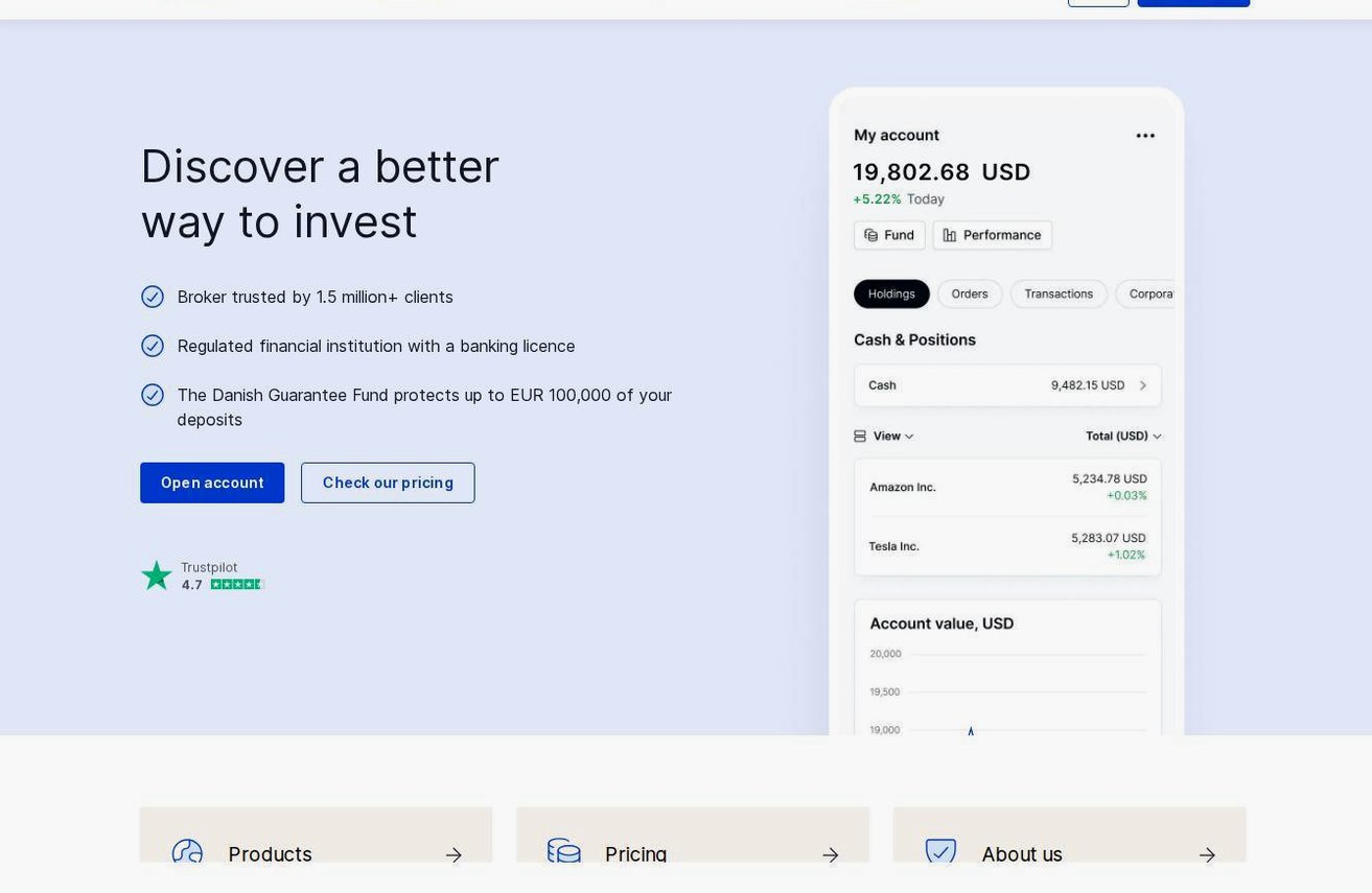 Screenshot of the Saxo Bank website