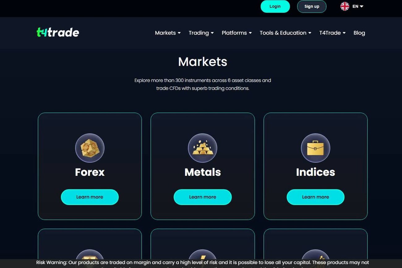 Screenshot of the T4Trade website