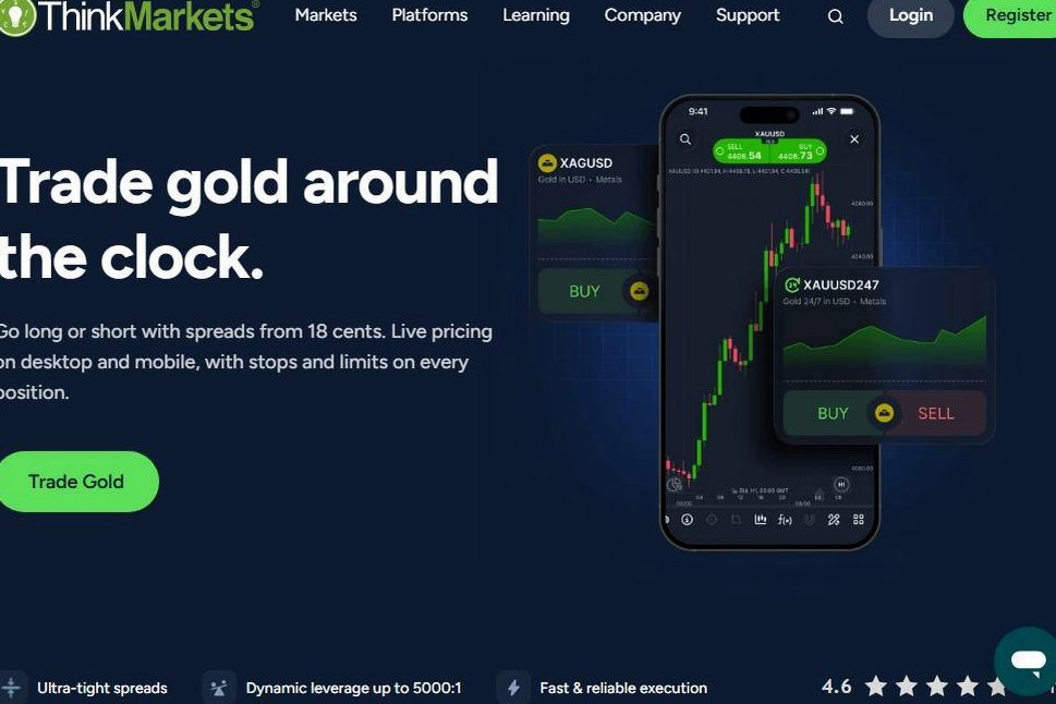 Screenshot of the ThinkMarkets website