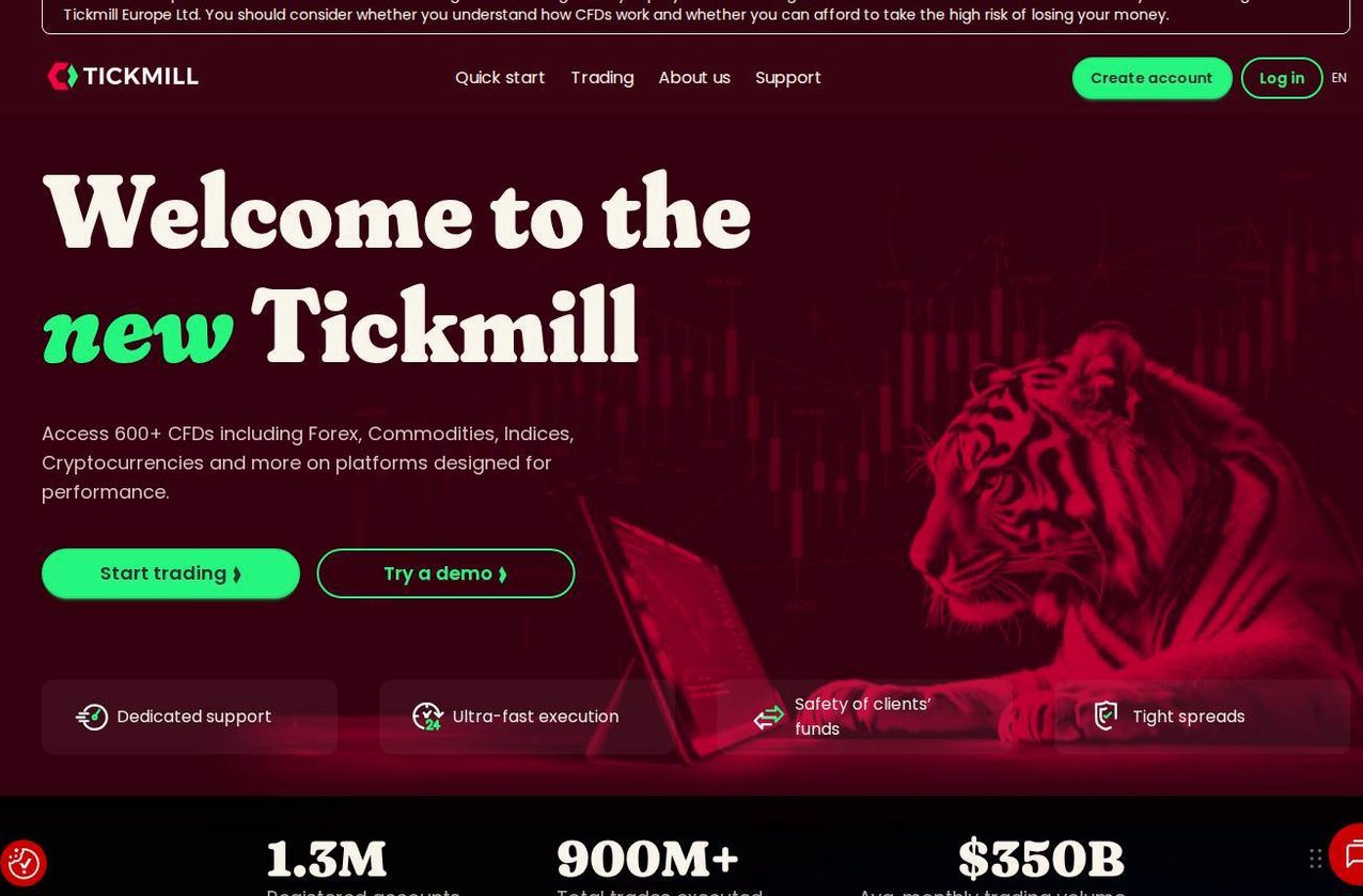 Screenshot of the Tickmill website