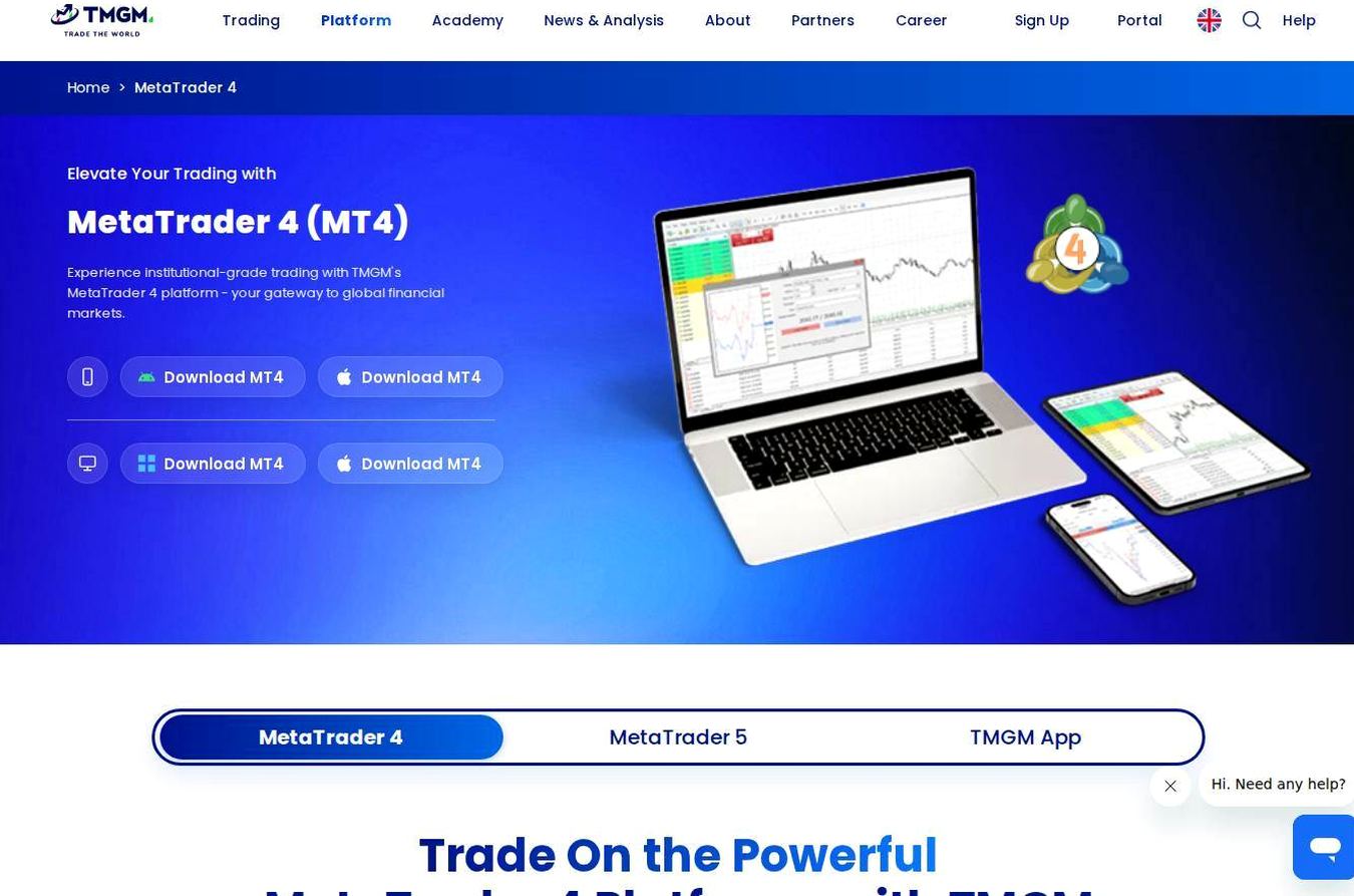 The platform page on the TMGM website