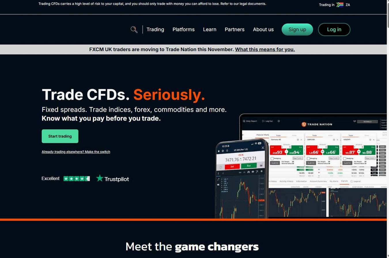 Screenshot of the Trade Nation website