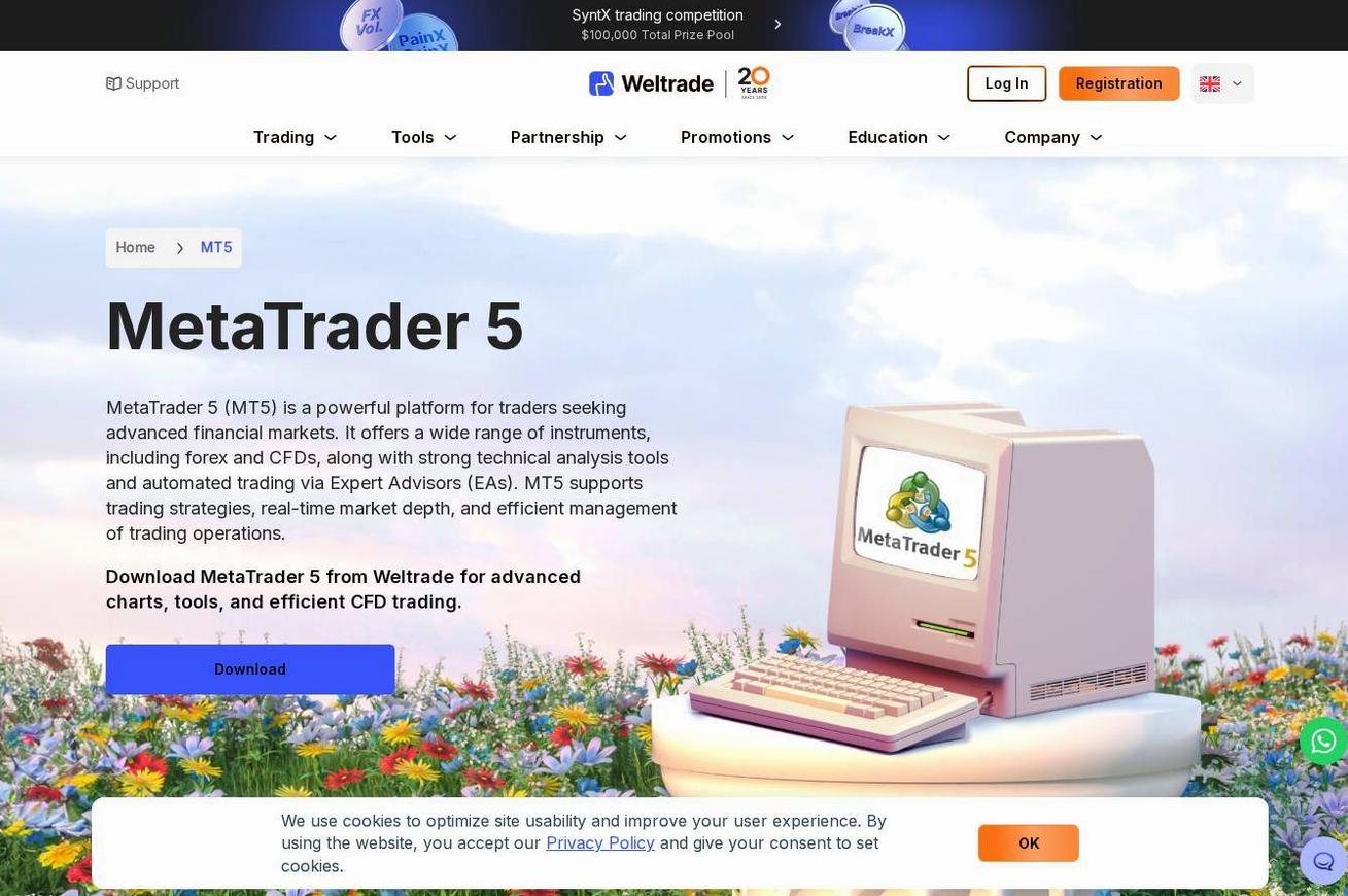 The platform page on the Weltrade website