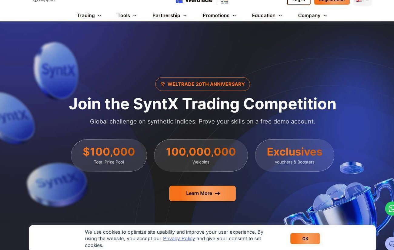 Screenshot of the Weltrade website