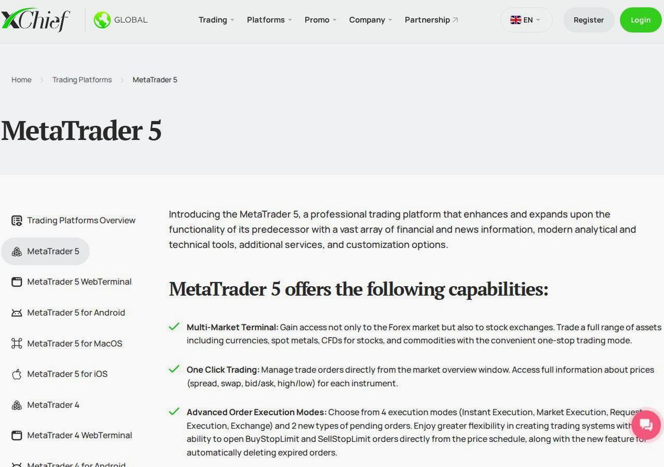 The platform page on the XChief website