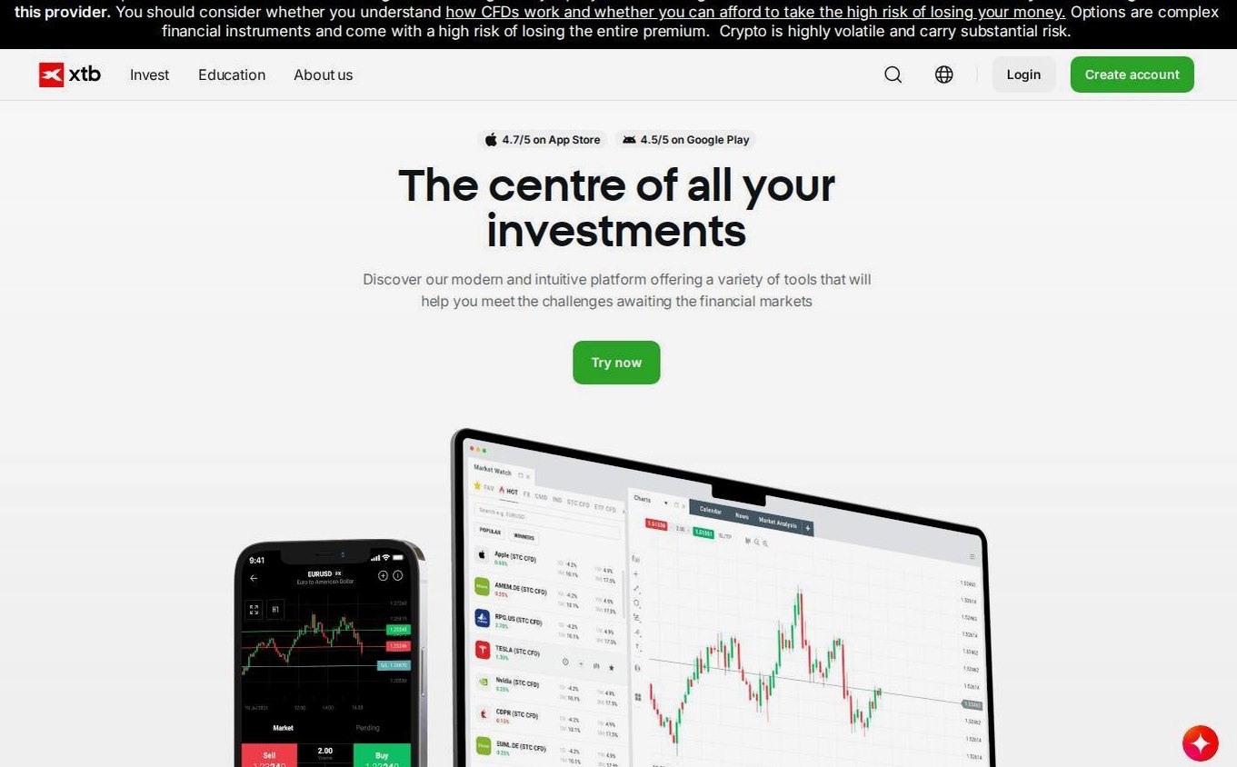 The platform page on the XTB website